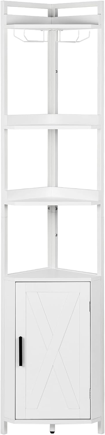VOWNER 71'' Tall Corner Shelf, 6-Tier with Storage, Corner Bookshelf Stand, Storage Rack Plant Stand for Living Room, Study Room, Kitchen, Small Space, White