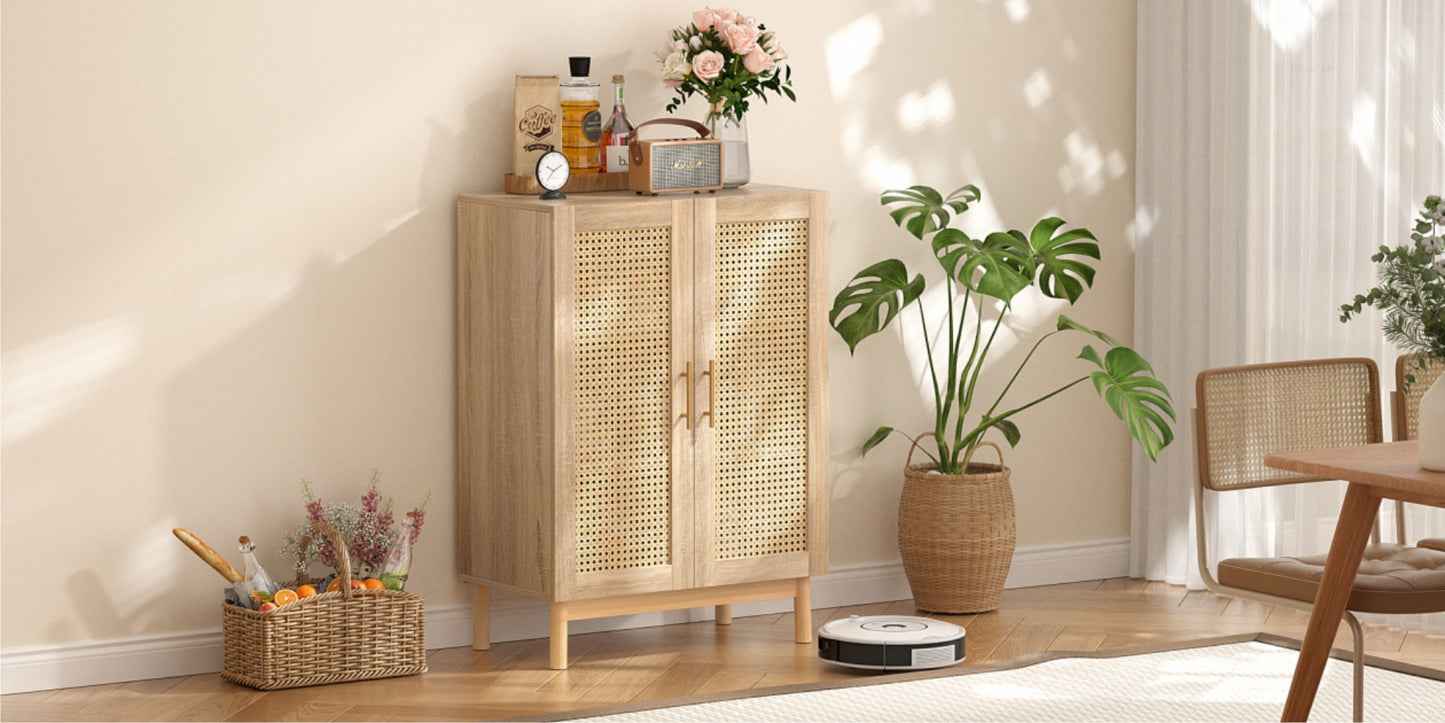 VOWNER 40" Tall Ruttan Storage Cabinet, Sideboard Buffet Cabinet With 3 Storage Racks & Spacious Desktop, For Living Room, Entrance, Bedroom