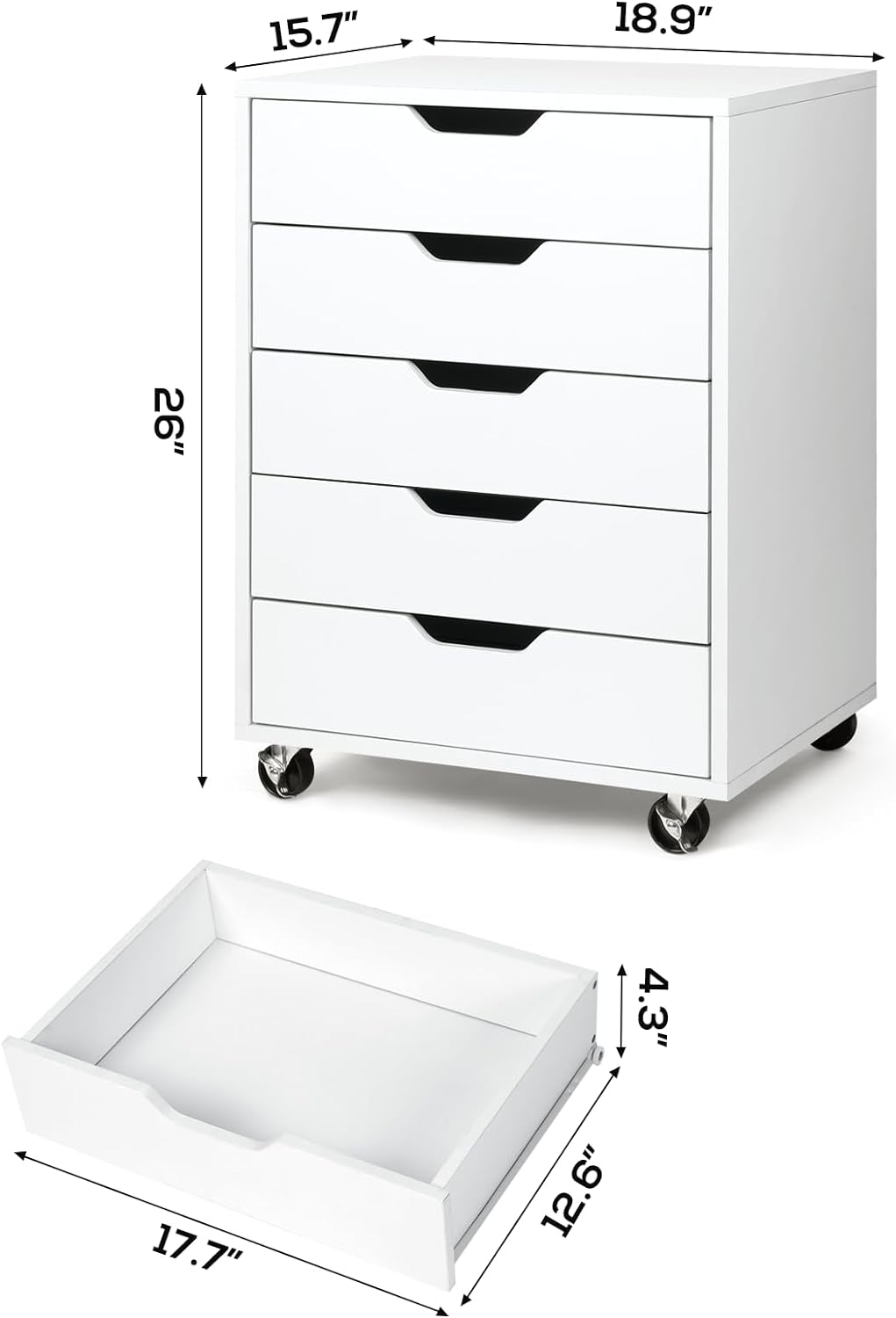 TUSY 5-Drawer Organizer, Tall Chest of Drawers with Caster Wheels, Alex Drawers File for Home Office, White Visit the TUSY Store