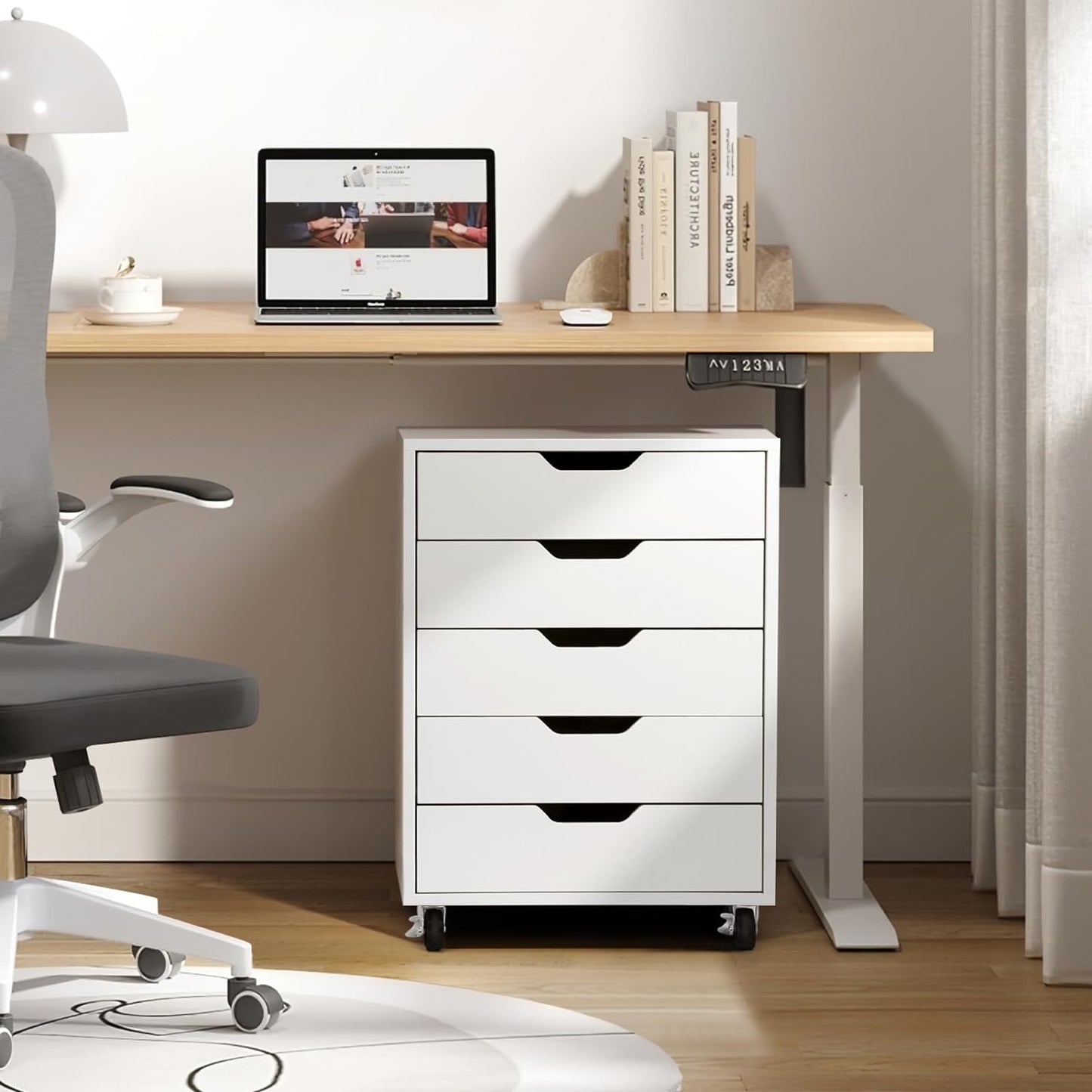 TUSY 5-Drawer Organizer, Tall Chest of Drawers with Caster Wheels, Alex Drawers File for Home Office, White Visit the TUSY Store