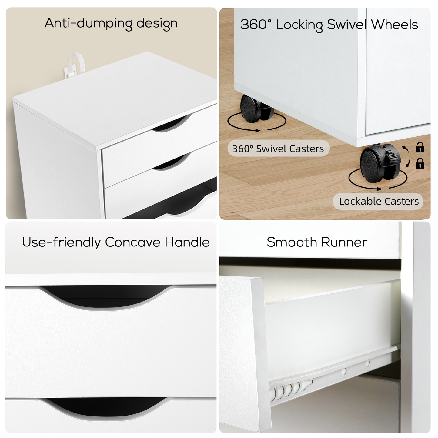 VOWNER Wood 5-Drawer with Bottom Cabinet Storage, Mobile Chest of Drawers, Wide Storage Space for Home Office,White