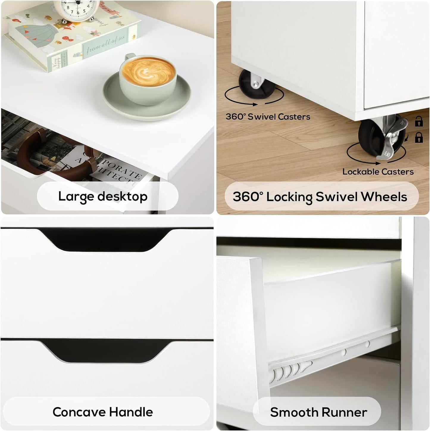 TUSY 5-Drawer Organizer, Tall Chest of Drawers with Caster Wheels, Alex Drawers File for Home Office, White Visit the TUSY Store