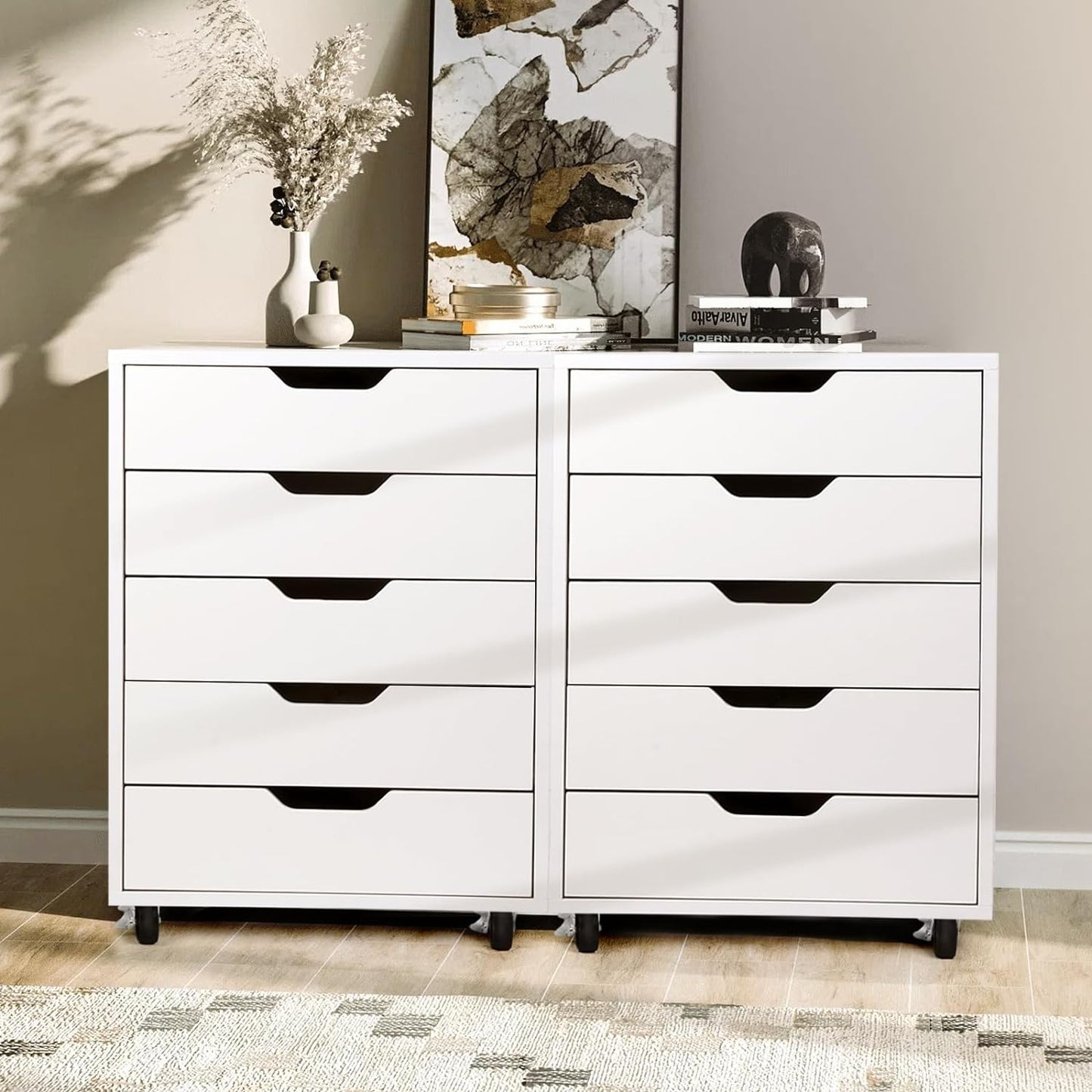 TUSY 5-Drawer Organizer, Tall Chest of Drawers with Caster Wheels, Alex Drawers File for Home Office, White Visit the TUSY Store