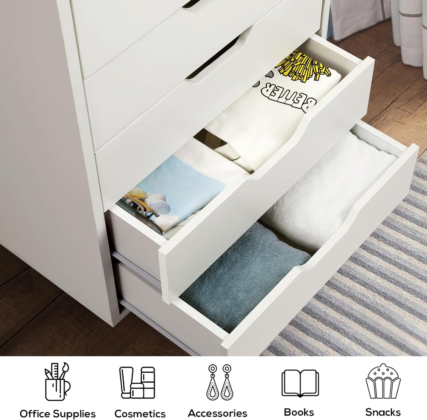 TUSY 5-Drawer Organizer, Tall Chest of Drawers with Caster Wheels, Alex Drawers File for Home Office, White Visit the TUSY Store