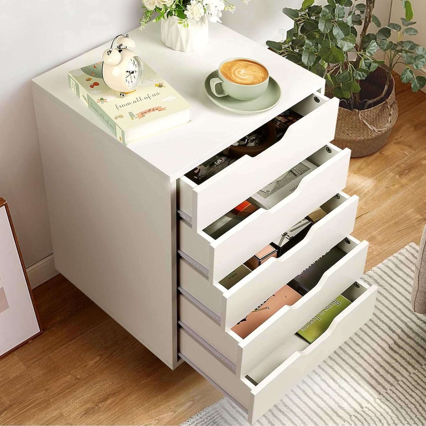 TUSY 5-Drawer Organizer, Tall Chest of Drawers with Caster Wheels, Alex Drawers File for Home Office, White Visit the TUSY Store
