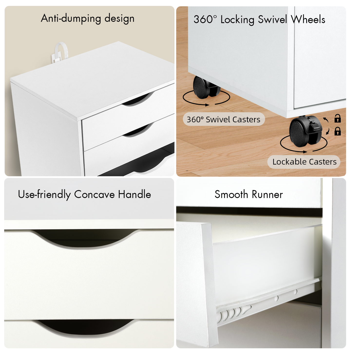 VOWNER 7-Drawer Cabinet, Mobile Storage Cabinets, Alex Drawers File &Tool Cabinets for Home Office, White