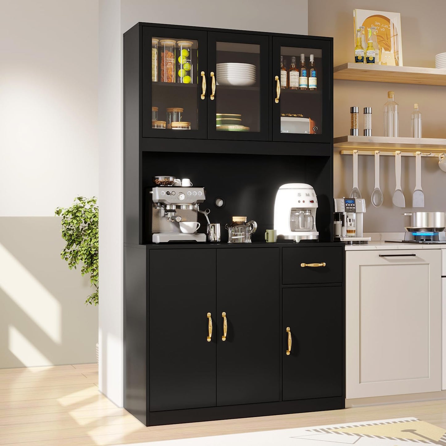 71''Kitchen Pantry Storage, VOWNER Free Kitchen Cabinet With Drawers, Cupboard And 6 Doors, For Kitchen, Living Room And Dining Room