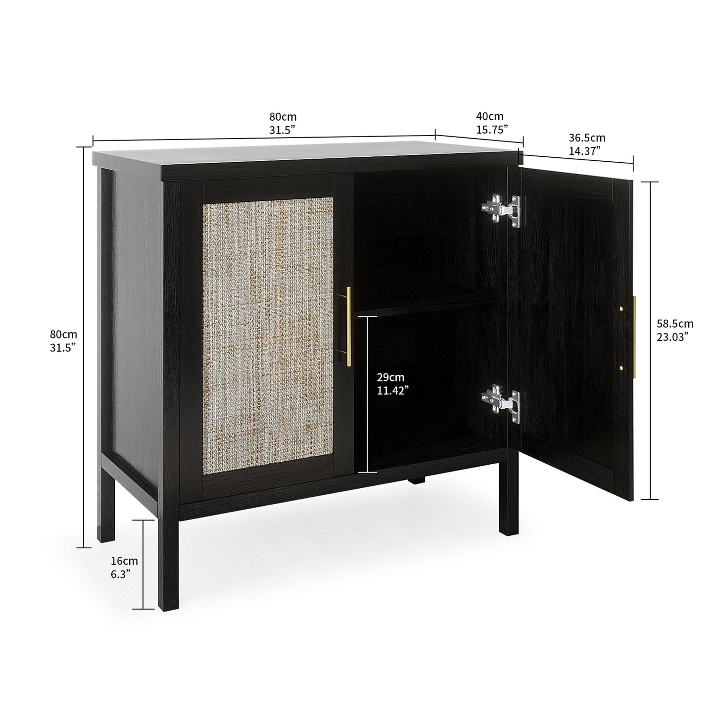 31.5" Accent Rattan Cabinet, VOWNER Storage Cabinet Sideboard WIth Rattan Doors, For Kitchen, Dining Room