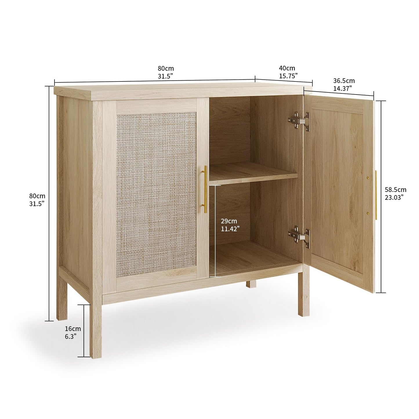 31.5" Accent Rattan Cabinet, VOWNER Storage Cabinet Sideboard WIth Rattan Doors, For Kitchen, Dining Room