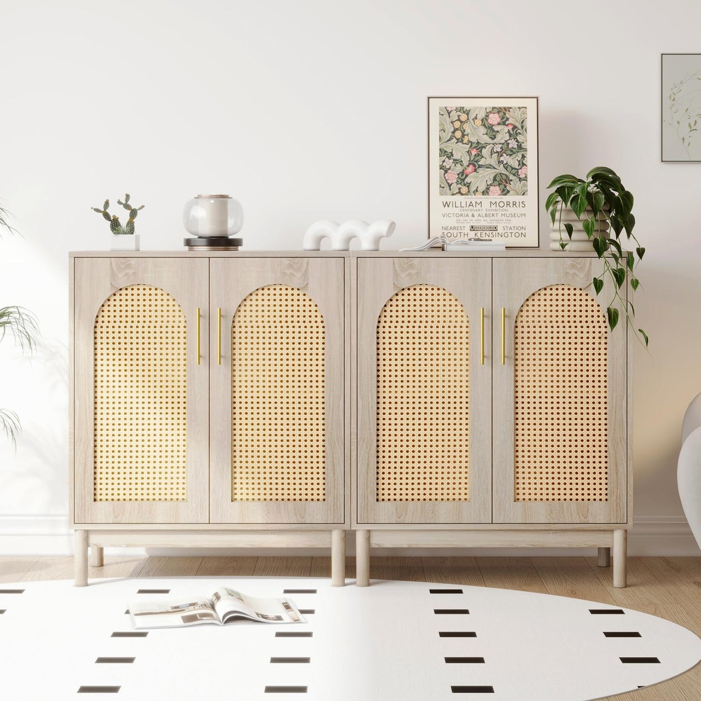 29.5" Rattan Buffet Cabinet, VOWNER Sideboard Storage With Rattan Doors, For Kitchen Dining Room,Living Room
