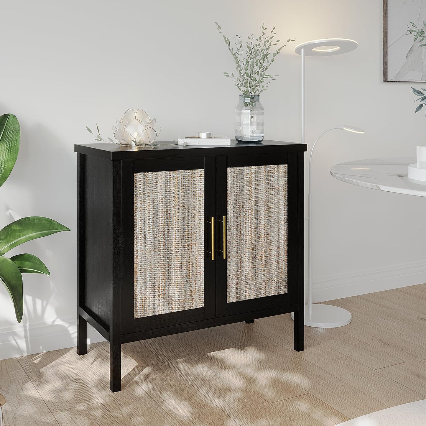 31.5" Accent Rattan Cabinet, VOWNER Storage Cabinet Sideboard WIth Rattan Doors, For Kitchen, Dining Room
