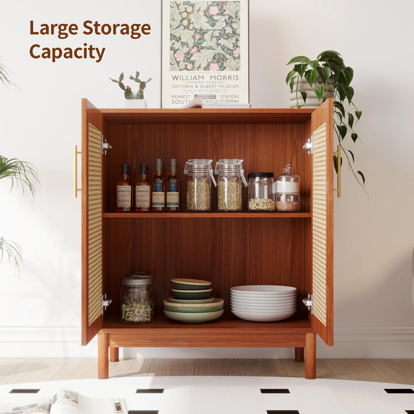 29.5" Rattan Buffet Cabinet, VOWNER Sideboard Storage With Rattan Doors, For Kitchen Dining Room,Living Room