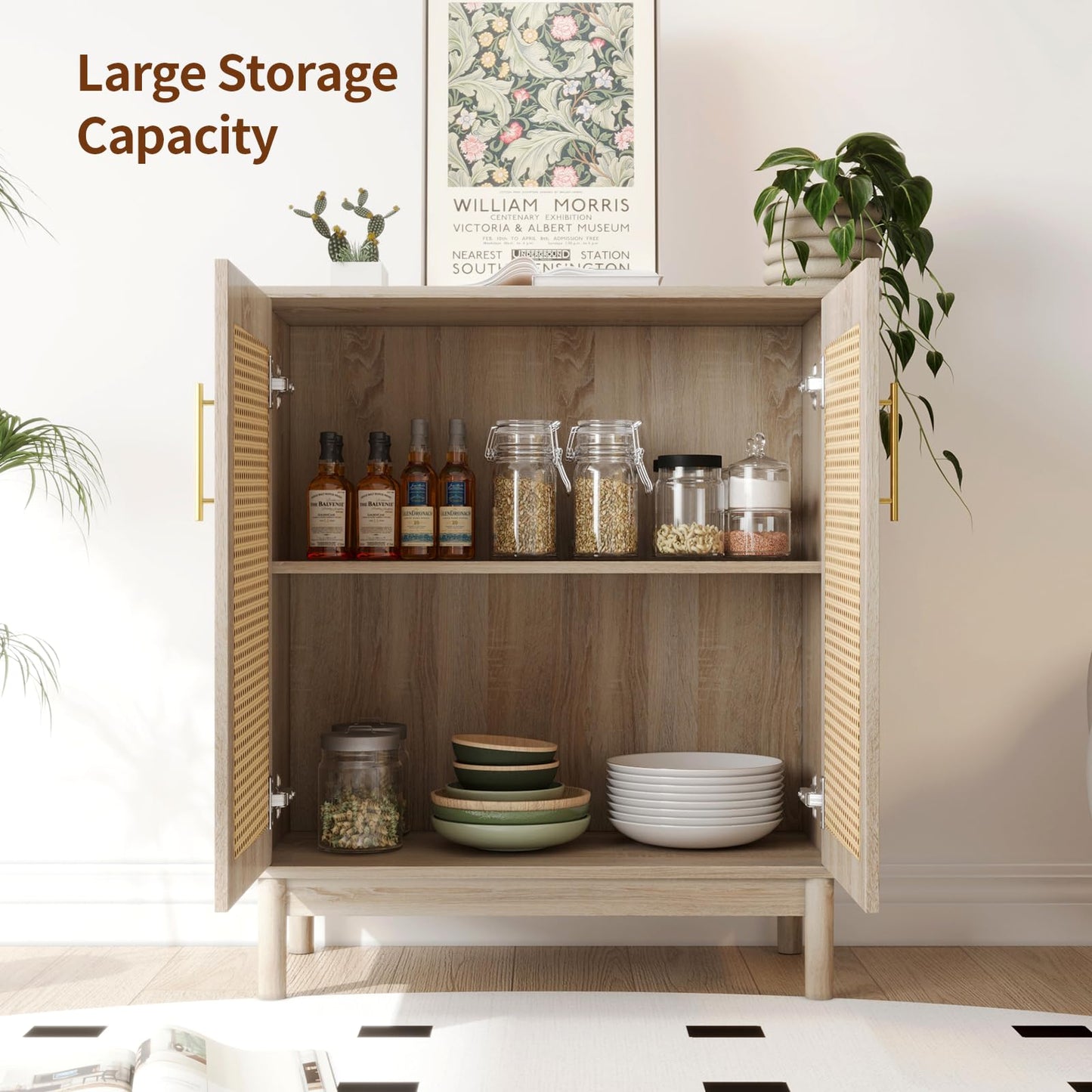 29.5" Rattan Buffet Cabinet, VOWNER Sideboard Storage With Rattan Doors, For Kitchen Dining Room,Living Room