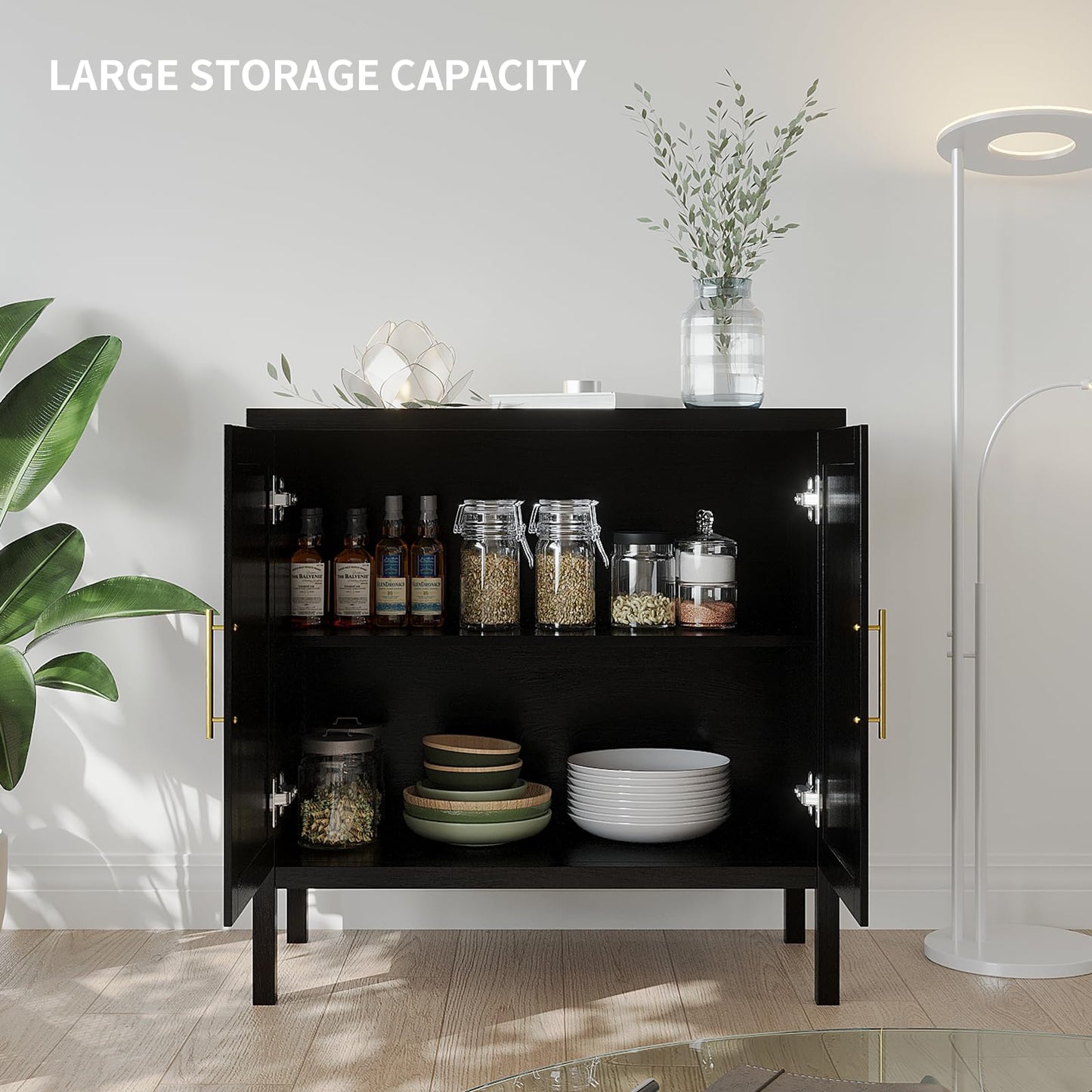 31.5" Accent Rattan Cabinet, VOWNER Storage Cabinet Sideboard WIth Rattan Doors, For Kitchen, Dining Room
