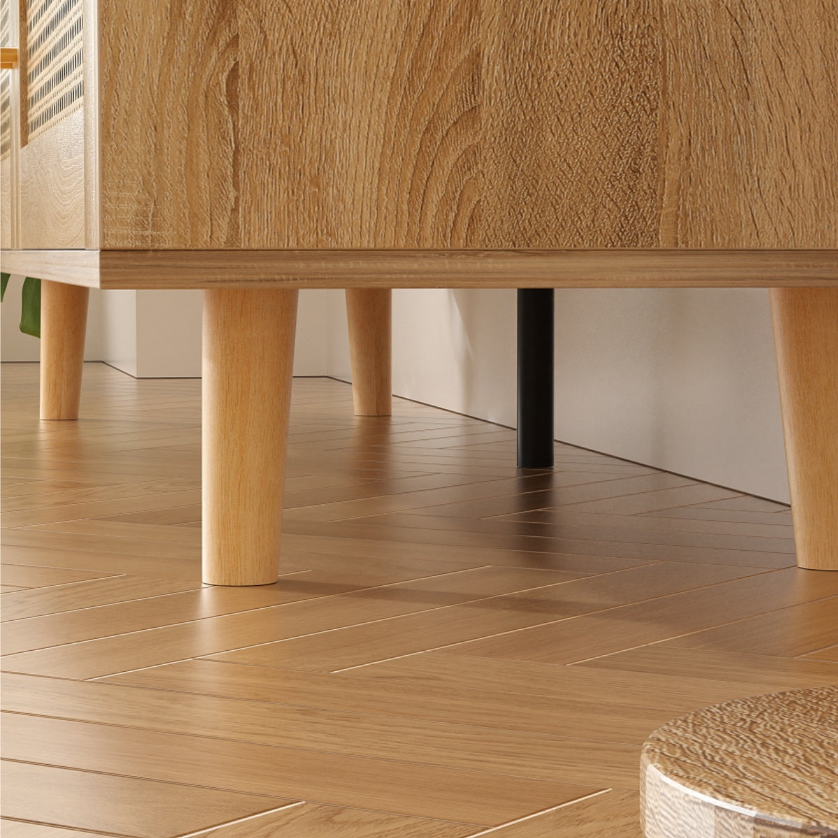 VOWNER TV Stand For 55" TV With Rattan Door, Television Stand With 2 Open Shelves & Adjustable Dividers, TV & Media Console Table, Entertainment Center For Living Room