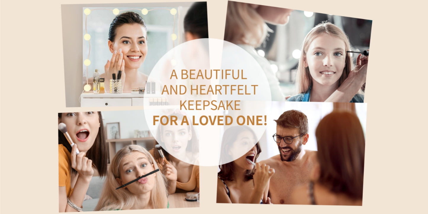 VOWNER Makeup Vanity Desk With Storage Stool & Power Outlet, Vanity set With Lighted Mirror & 3 Color Lights, For Girls Women