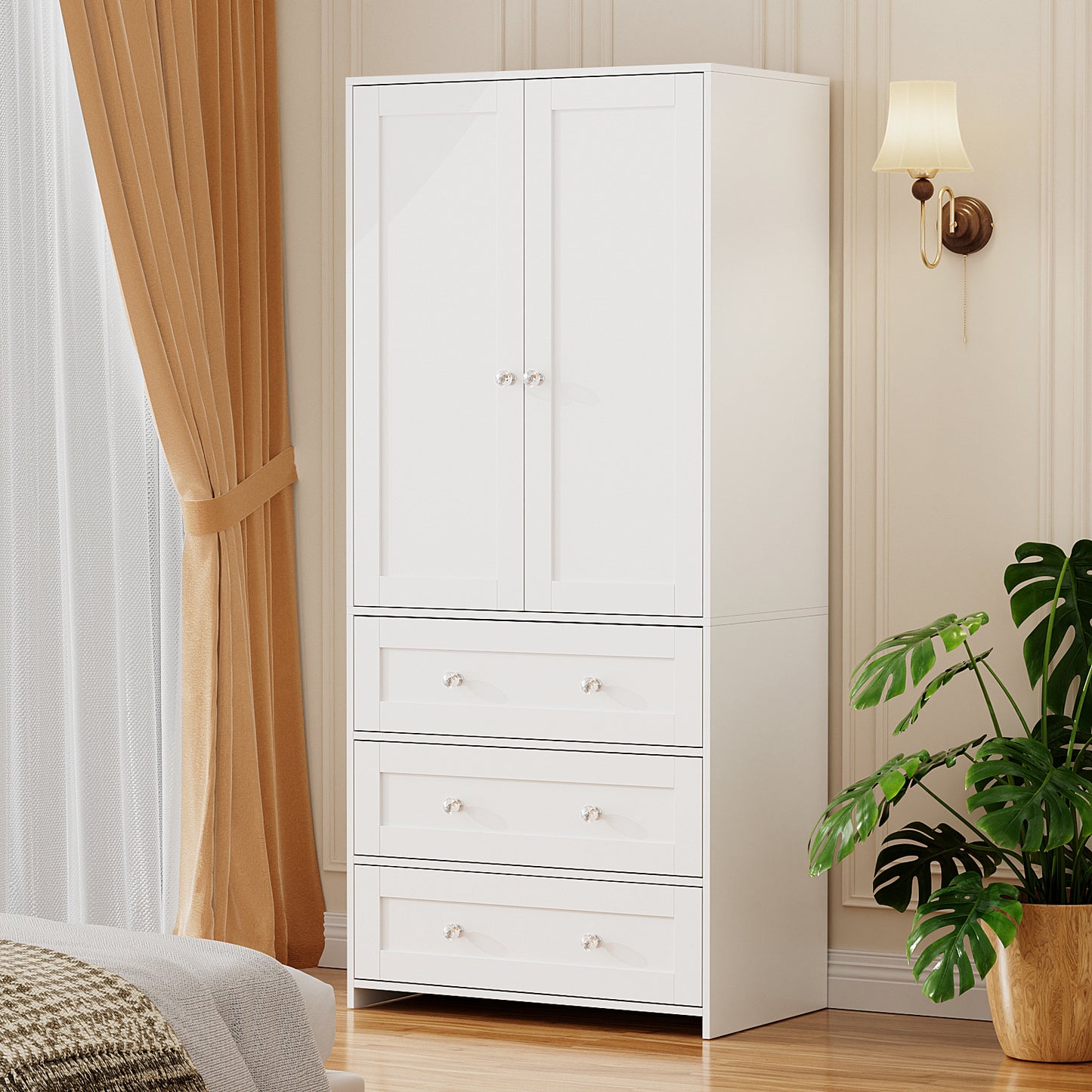 VOWNER 71" Armoire Wardrobe Closet with Drawers and Mirror Clothing Storage Cabinet