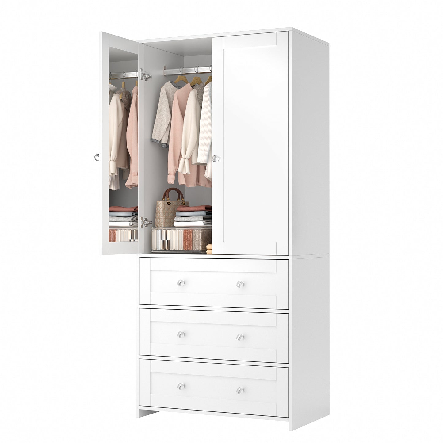 VOWNER 71" Armoire Wardrobe Closet with Drawers and Mirror Clothing Storage Cabinet