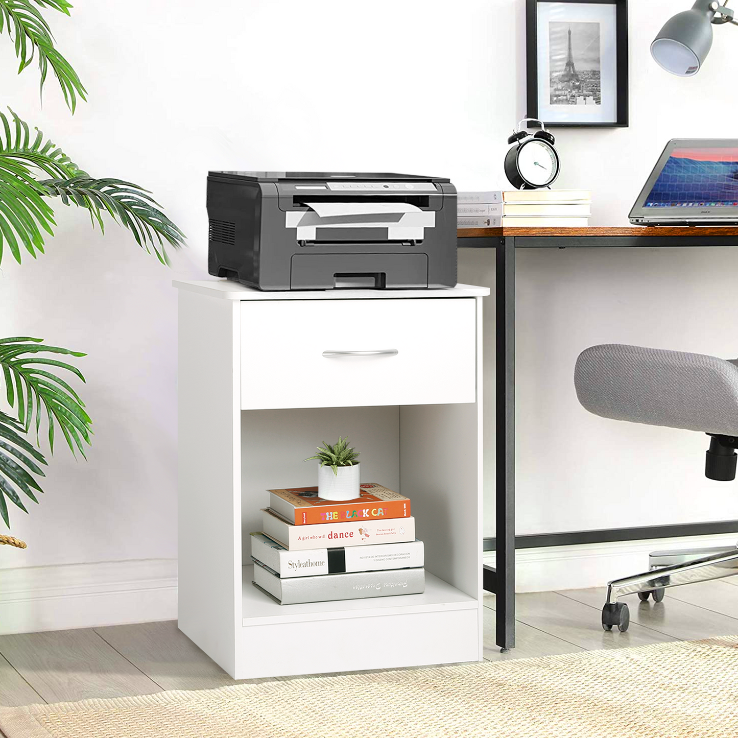 VOWNER Nightstand with Drawer and Storage Shelf, Bedside Table End Tables, File Cabinet Storage with Sliding Drawers and Shelf for Bedroom