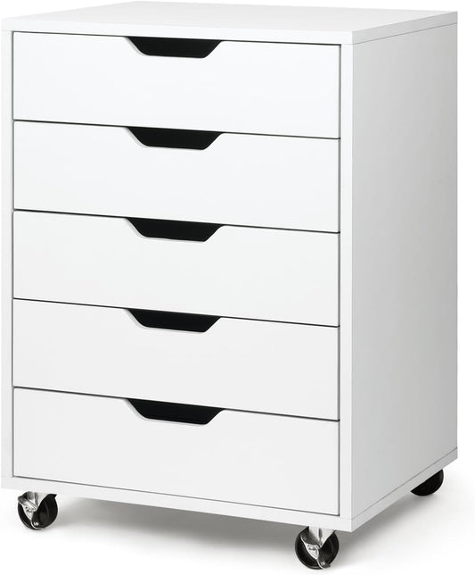 TUSY 5-Drawer Organizer, Tall Chest of Drawers with Caster Wheels, Alex Drawers File for Home Office, White Visit the TUSY Store