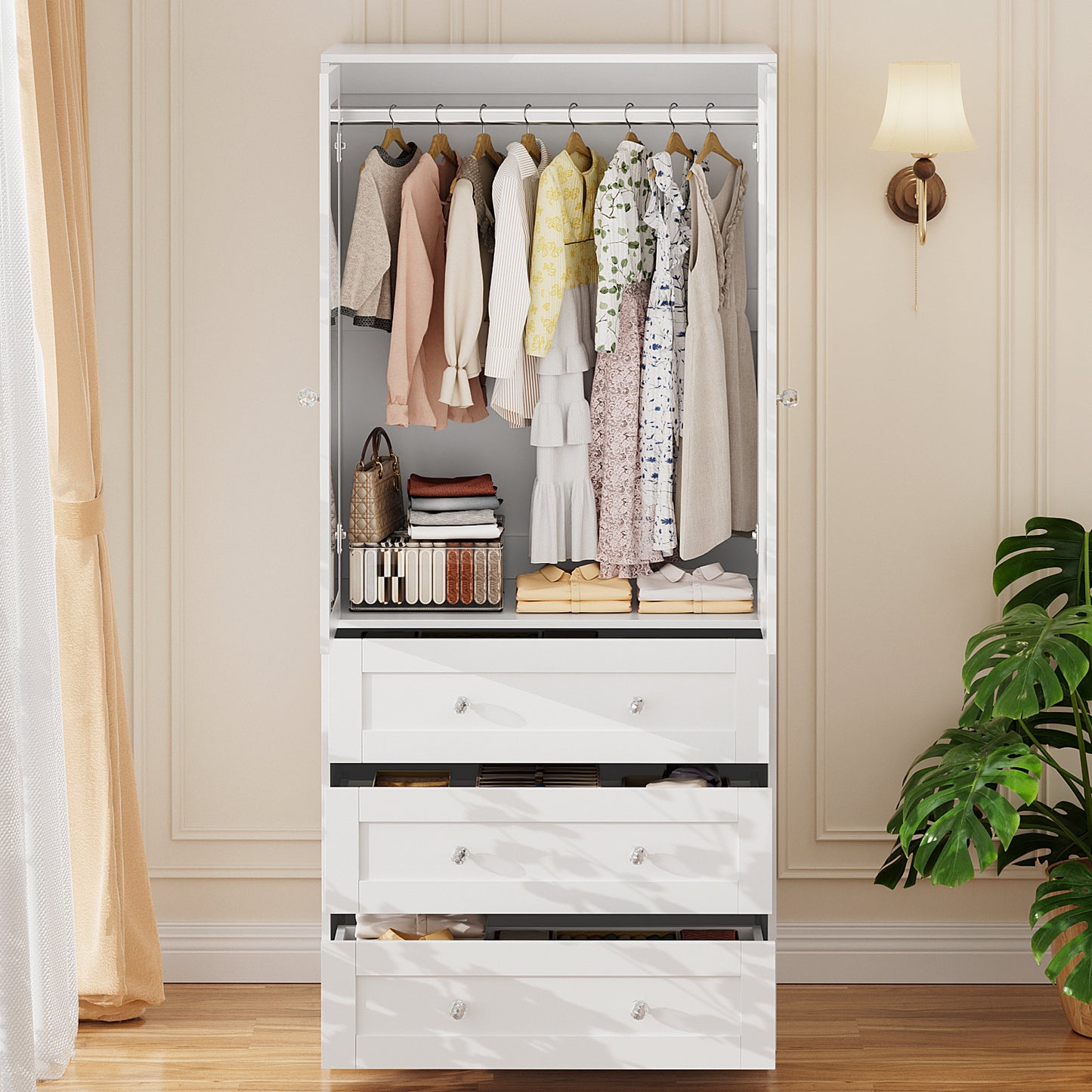 VOWNER 71" Armoire Wardrobe Closet with Drawers and Mirror Clothing Storage Cabinet