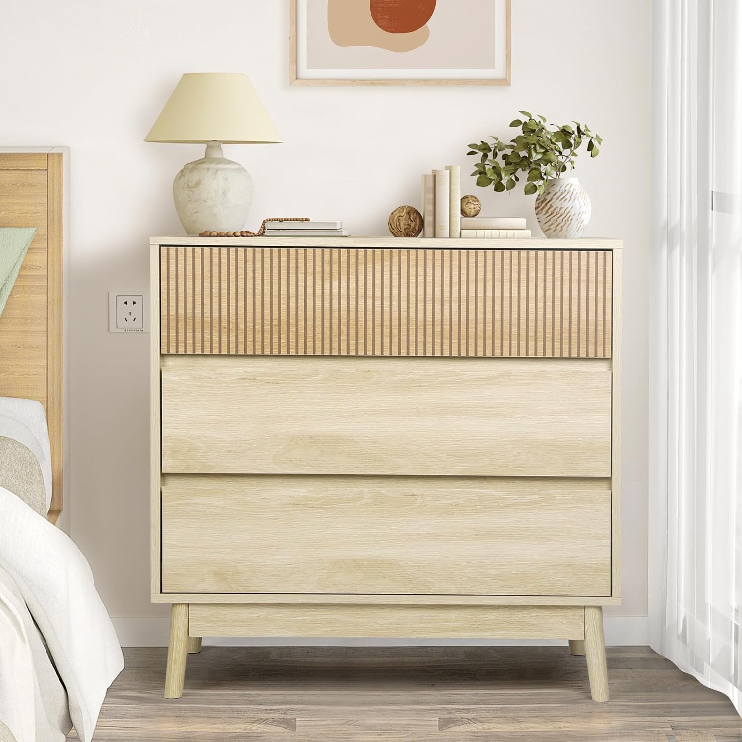 VOWNER 3-Drawer Dresser, Farmhouse Wood Storage Chest of Drawers, Mode ...