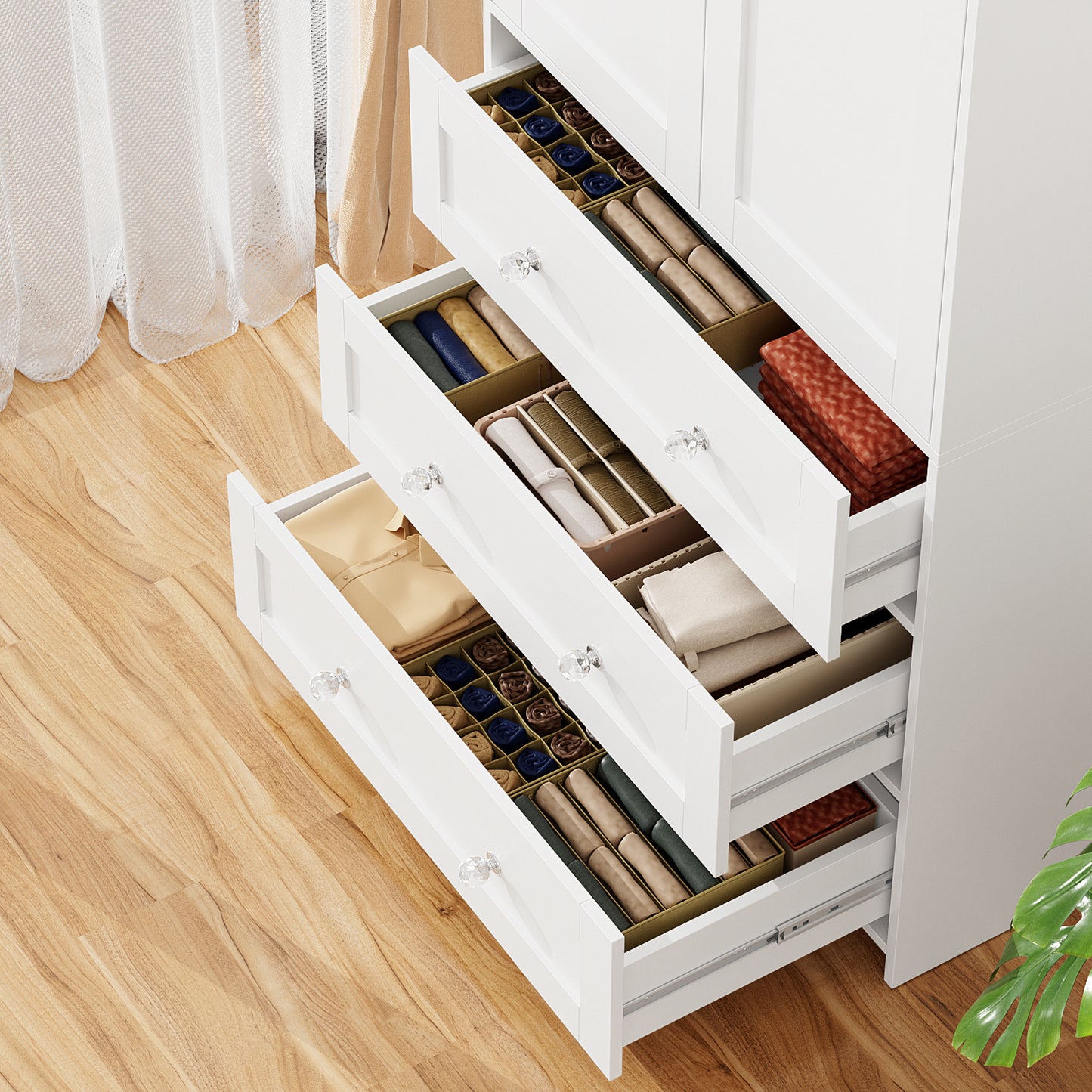 VOWNER 71" Armoire Wardrobe Closet with Drawers and Mirror Clothing Storage Cabinet