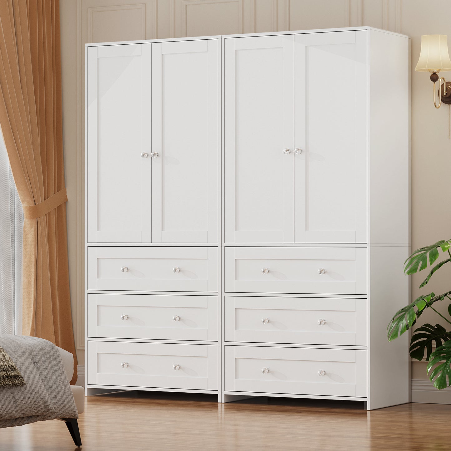 VOWNER 71" Armoire Wardrobe Closet with Drawers and Mirror Clothing Storage Cabinet