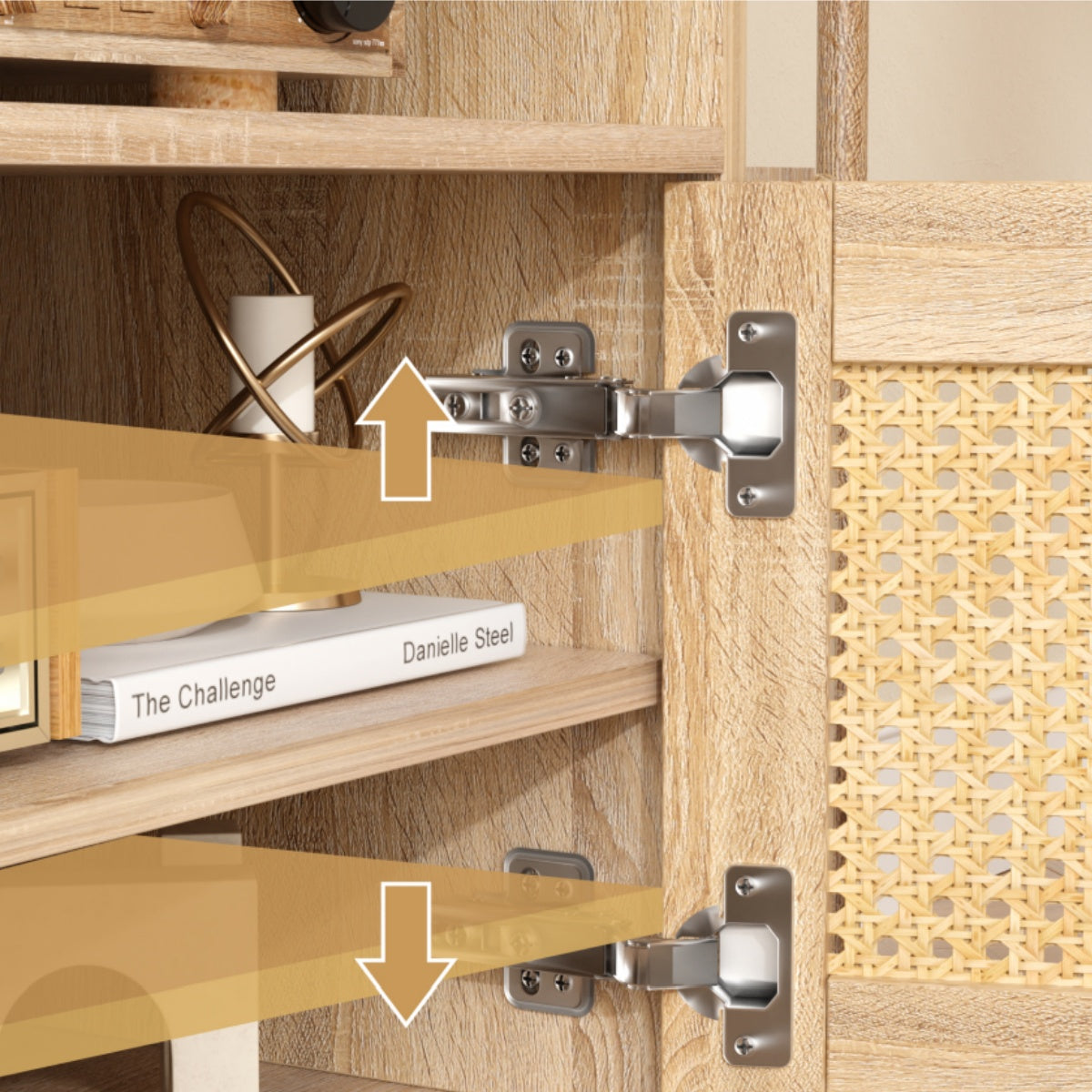 VOWNER TV Stand For 55" TV With Rattan Door, Television Stand With 2 Open Shelves & Adjustable Dividers, TV & Media Console Table, Entertainment Center For Living Room