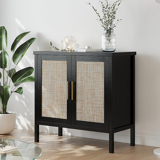 31.5" Accent Rattan Cabinet, VOWNER Storage Cabinet Sideboard WIth Rattan Doors, For Kitchen, Dining Room